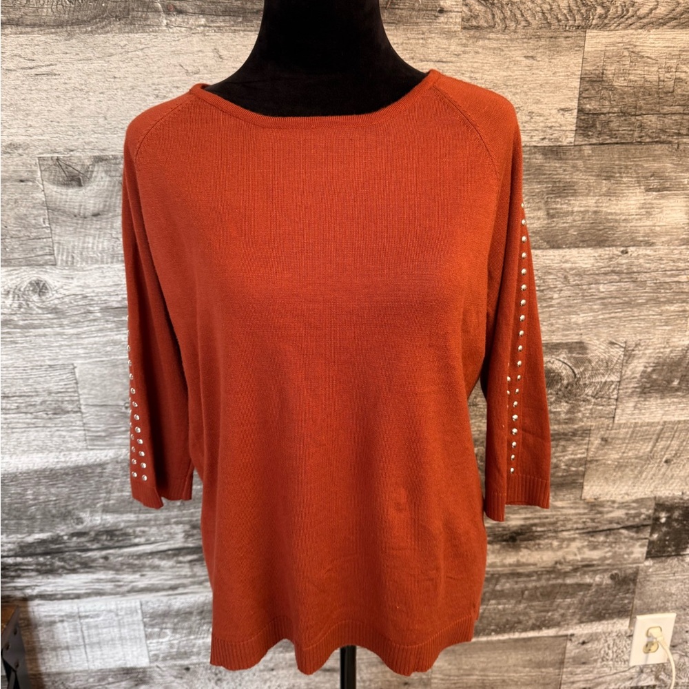 Zac & Rachel Burnt Orange Top with Embellished Sleeves